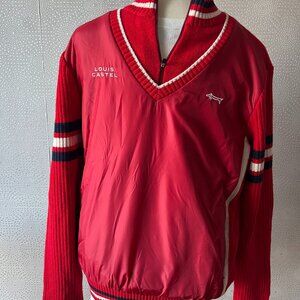 Louis Castel Men's Red Golf Wool Wind Resistant Lined 1/4 Zip Sweater Size L
